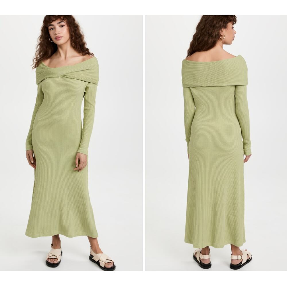 MARA‎ HOFFMAN Emery Dress Green Knit Off Shoulder Twist Size M